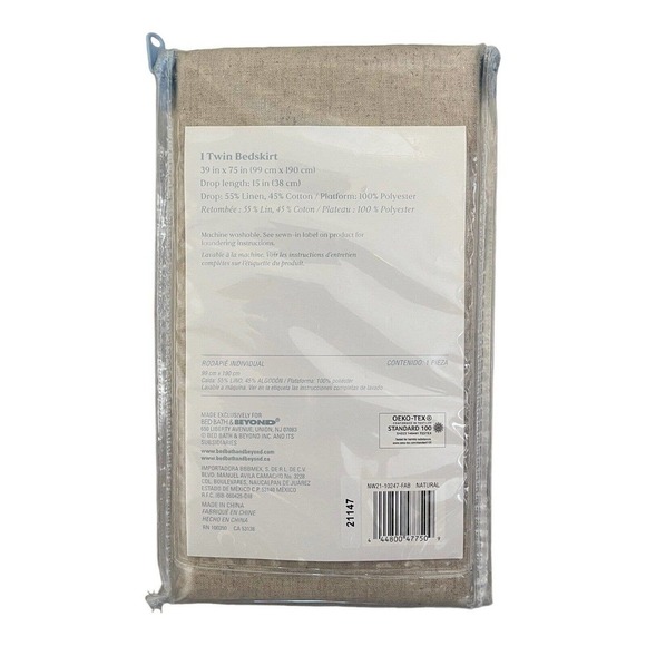 Nestwell Linen Cotton Blend Bedskirt Twin Natural Tan 15" Drop Neutrals Tailored - Picture 6 of 16